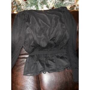 Express Women's Black Peplum Blouse V-Neck Long Sleeve Size S